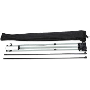 A Medium X-Frame Banner setup, featuring silver poles and a black carrying bag, ready for assembly.