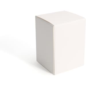 A plain white box with a rectangular shape, featuring smooth edges and a flat top.