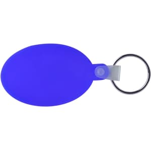 A purple oval keyring with a metal ring attachment, featuring a smooth, soft surface.