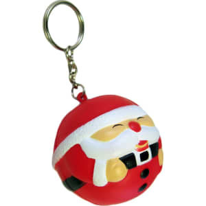 A red Santa stress reliever keyring with a smiling face, attached to a metal keychain.