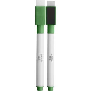 A magnetic whiteboard marker set featuring two green-tipped markers with white barrels and a branding logo.