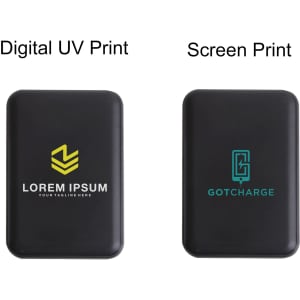 A black 5000mAh eco magnetic power bank with two printed designs on the front.
