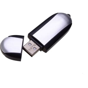 A sleek silver and black Galaxy Flash Drive with a removable cap, designed for data storage. It features a logo.