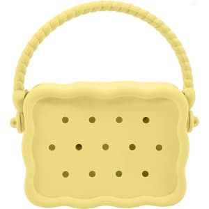 A yellow silicone holes bag with a textured handle and multiple holes for ventilation. Features a zip closure.