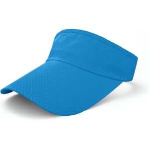 A breathable sun visor in bright blue with a perforated design and a wide brim. Features a logo on the side.
