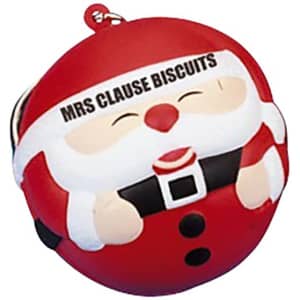 A red Santa stress reliever keyring with a smiling face and a keychain attachment.