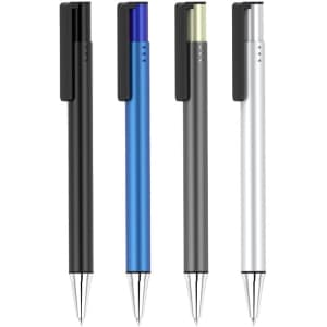 Four "Grace Pens" in black, blue, grey, and silver, featuring sleek designs with clips and a logo on the barrel.