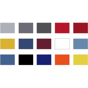 A grid of colours featuring grey, red, yellow, blue, black, orange, and more, arranged in rows.