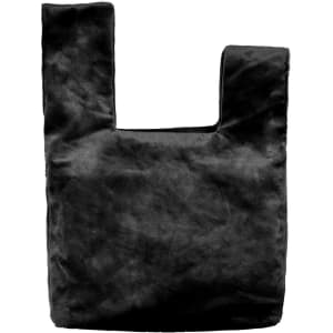 A black Velvet Knot Wrist Bag with a unique design and a small logo.