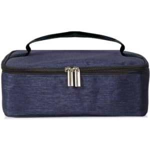 A portable thermal insulated lunch bag in dark blue with a zip closure and a carry handle.