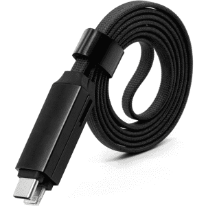 A 60W long 3-in-1 charging cable in black, featuring a braided design and a single connector end.