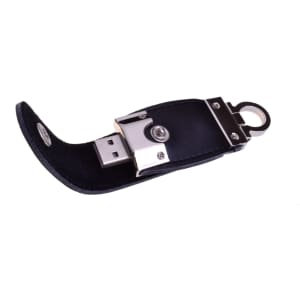 A black Susono Flash Drive with a metallic finish and attached keyring. It features a protective casing.