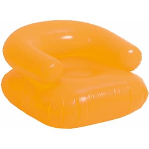 An orange inflatable chair with armrests, designed for leisure and outdoor use.