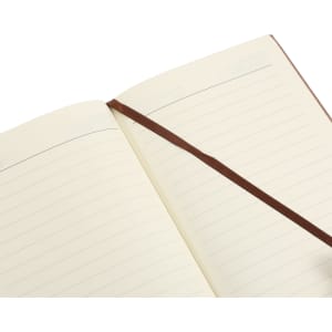 A colour changing PU leather notebook with lined pages and a brown ribbon bookmark. It has a subtle logo.