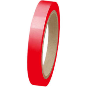A roll of red BOPP packaging tape on a cardboard core, showcasing its glossy finish and smooth edges.