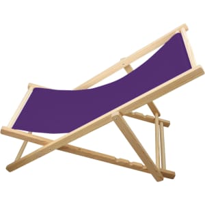A purple beach chair with a beech frame, featuring a simple, foldable design.