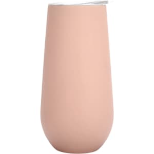 A drink bottle in a soft blush colour, featuring a clear lid and a smooth finish. Includes a logo on the side.