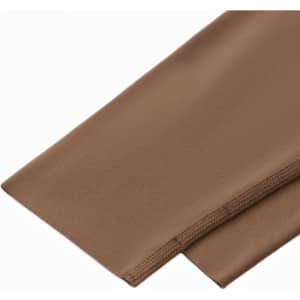 Brown high-waisted elastic LYCRA yoga long leggings, featuring a smooth fabric texture. Includes branding.