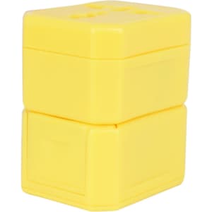 A yellow universal travel adapter kit featuring two stacked sections for different plug types.