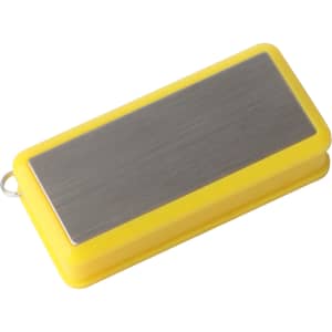 A yellow 360-degree rotating flash drive with a metallic finish on one side and a ring for attachment.