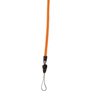 An orange zipper lanyard with a black attachment at one end.