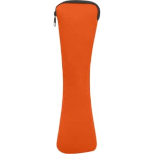 An orange zippered pouch designed for carrying travel utensils, featuring a sleek, streamlined shape.