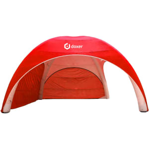 A red 4x4m inflatable marquee with a logo on the top and open sides.