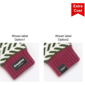 A pair of Kids Jacquard Fingerless Gloves with a flip cover, featuring a green and white pattern and a maroon cuff.