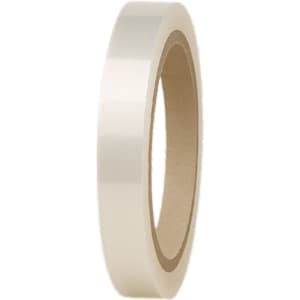 A roll of transparent BOPP packaging tape, displaying a smooth surface and a cardboard core.