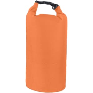 An orange Oxford cloth dry bag with a handle and a strap closure, featuring a textured surface.