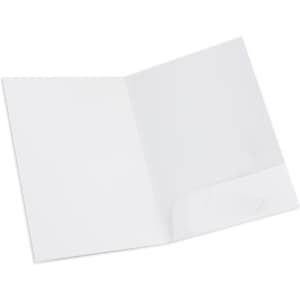 An A4 presentation folder in white, featuring an internal pocket and a logo. Ideal for holding documents.