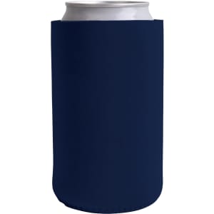 A drink bottle holder in navy blue with a sleek design and fitted for standard cans. It features a logo.