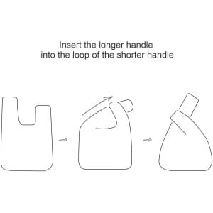 A line drawing illustrating the assembly of a wrist bag, featuring two handles with a loop and longer handle process.