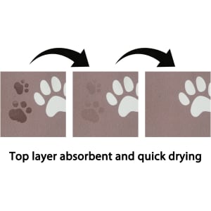 A pet feeding mat featuring a brown surface with paw print designs in light and dark colours. It has a logo.
