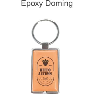 An orange NFC epoxy square tag attached to a metal keyring, featuring a logo.