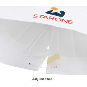 A disposable non-woven chef hat in white with an adjustable feature and a logo is shown.