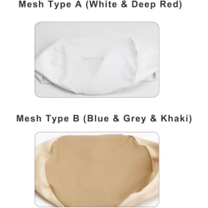 Two styles of Chef Skull Caps: one in white and deep red, and another in blue, grey, and khaki. Both have a mesh design.