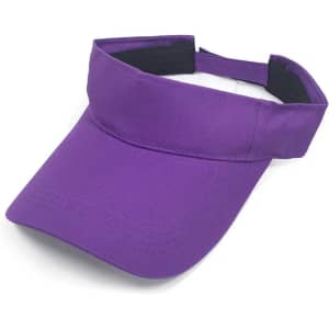 A purple sport visor with a curved brim and an adjustable band, featuring a logo.