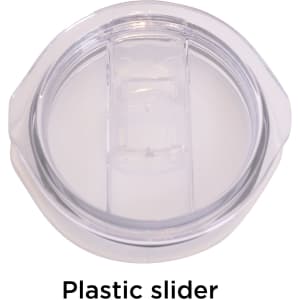 A drink bottle lid with a clear plastic slider, designed for a tumbler.