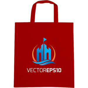 A red short handle cotton bag with a logo printed on the front. The bag features two sturdy handles.