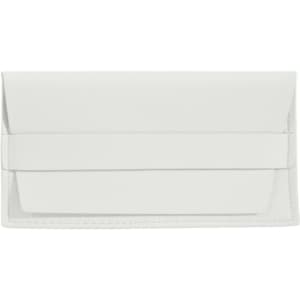 A PU leather glasses pouch in white, featuring a folded design and a logo.