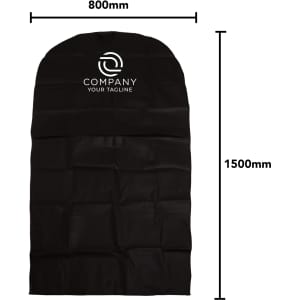 Non-woven car seat cover in black, featuring a logo, measuring 800mm by 1500mm.