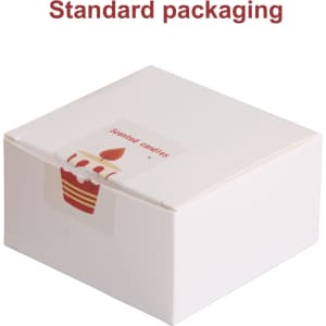 A white box with a simple design contains glove shape candles. The box features a logo.
