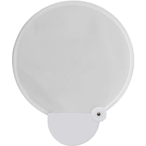 A 20cm foldable fan in white, featuring a round design with a button mechanism for folding.