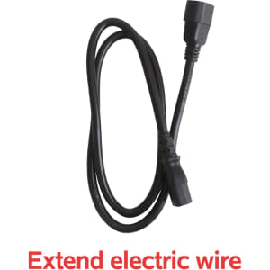 A black extendable electric wire with a male and female connector at each end.