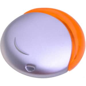 A grey and orange Aruna Flash Drive with a sleek, rounded design and a branded logo.