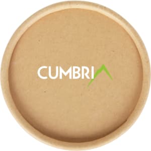 A round, medium-sized brown paper cylinder box with a logo on top.