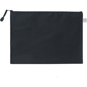 A black Zip Bag featuring a textured surface and a zip closure, ideal for carrying laptops and accessories.