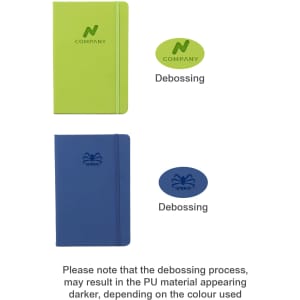 APU A6 notebook in green and blue, featuring a logo on each cover. The design includes a debossed finish.
