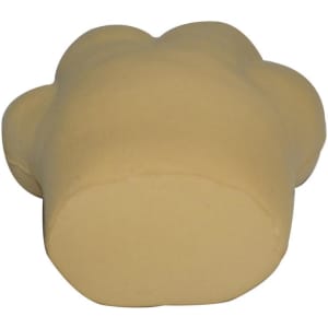 A yellow dog paw-shaped stress reliever with a smooth, rounded surface and a flat base.
